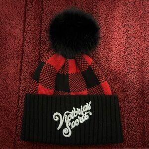 Victoria's Secret Red and Black Plaid Beanie